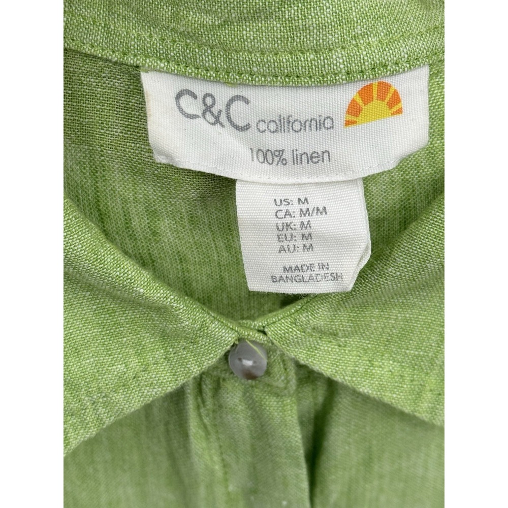 C&C California Button-Down Shirt 100% Linen Lime Green Size M - Picture 6 of 8